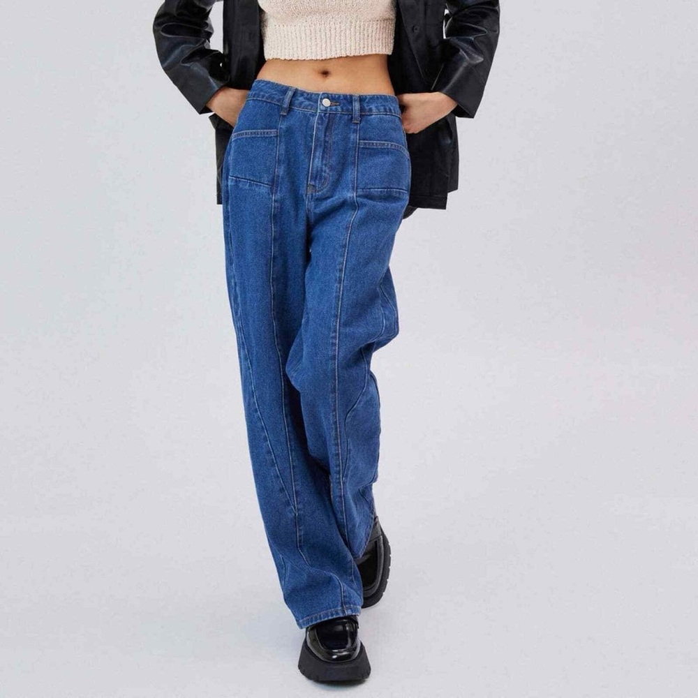 Cider Denim Mid Waist Solid Wide Leg Jeans